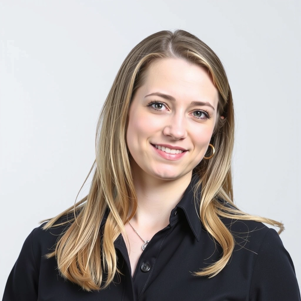 Portrait of a female Head of Sustainability, looking eco-conscious and determined.