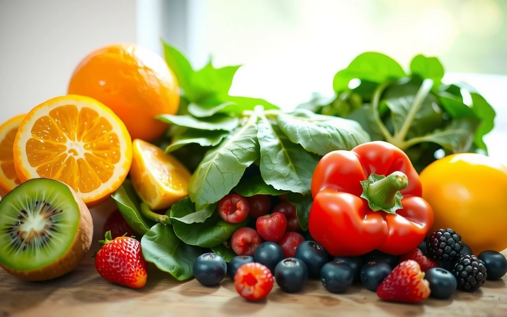 A selection of colorful fruits and vegetables, symbolizing natural immunity boosting.