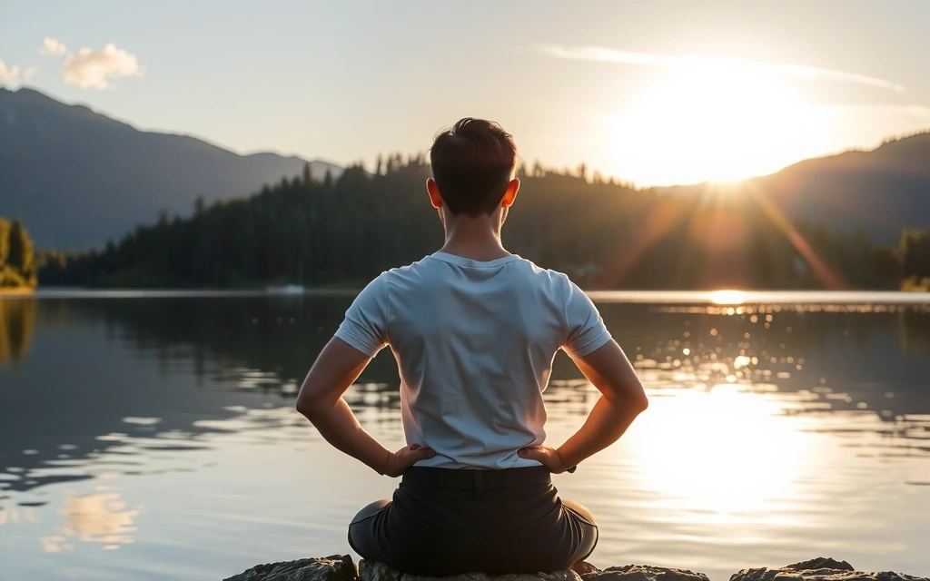 A serene person meditating in a natural setting, representing mindfulness and stress reduction.