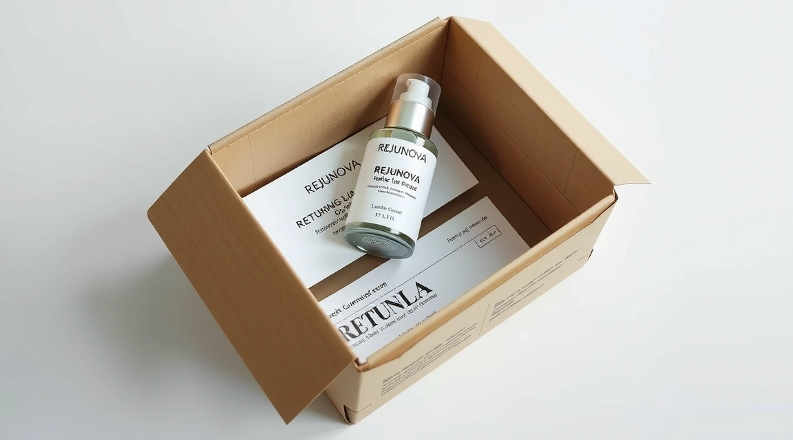 Opened package with Rejunova product and return label, indicating a return process